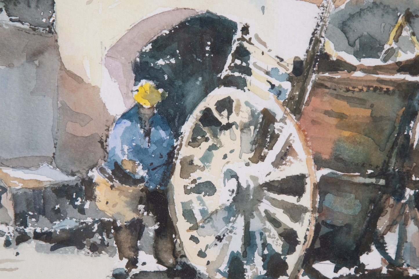 Pere ROS - Impressionist Watercolor Sketch - A Man and His Cart