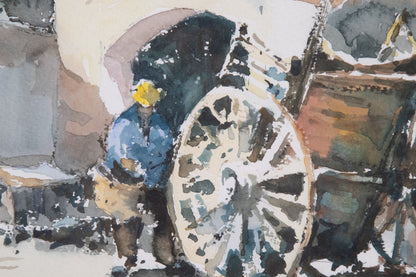 Pere ROS - Impressionist Watercolor Sketch - A Man and His Cart