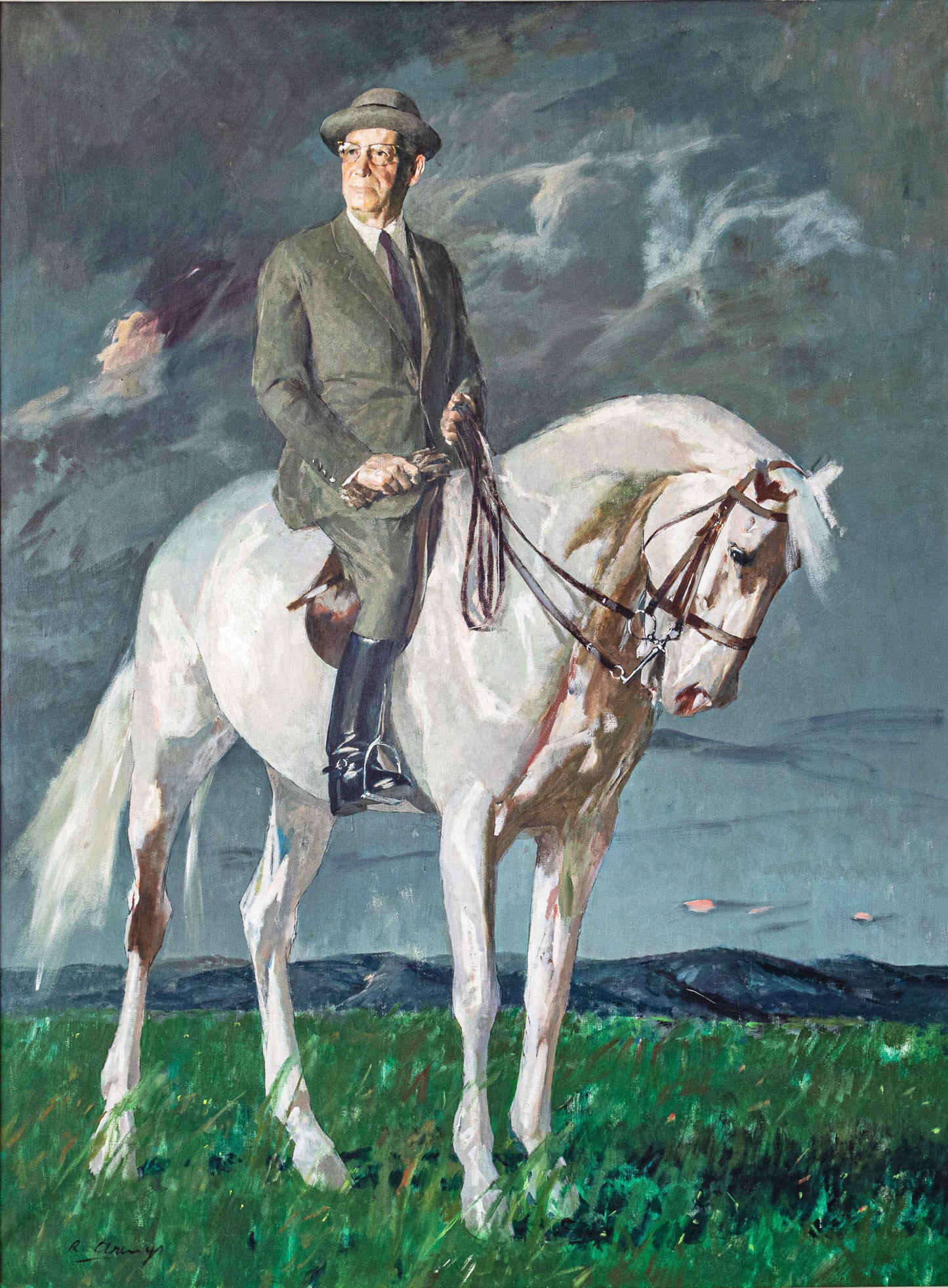 Ricardo ARENYS GALDON - Camilo José Cela - Full Length portrait on a horse.