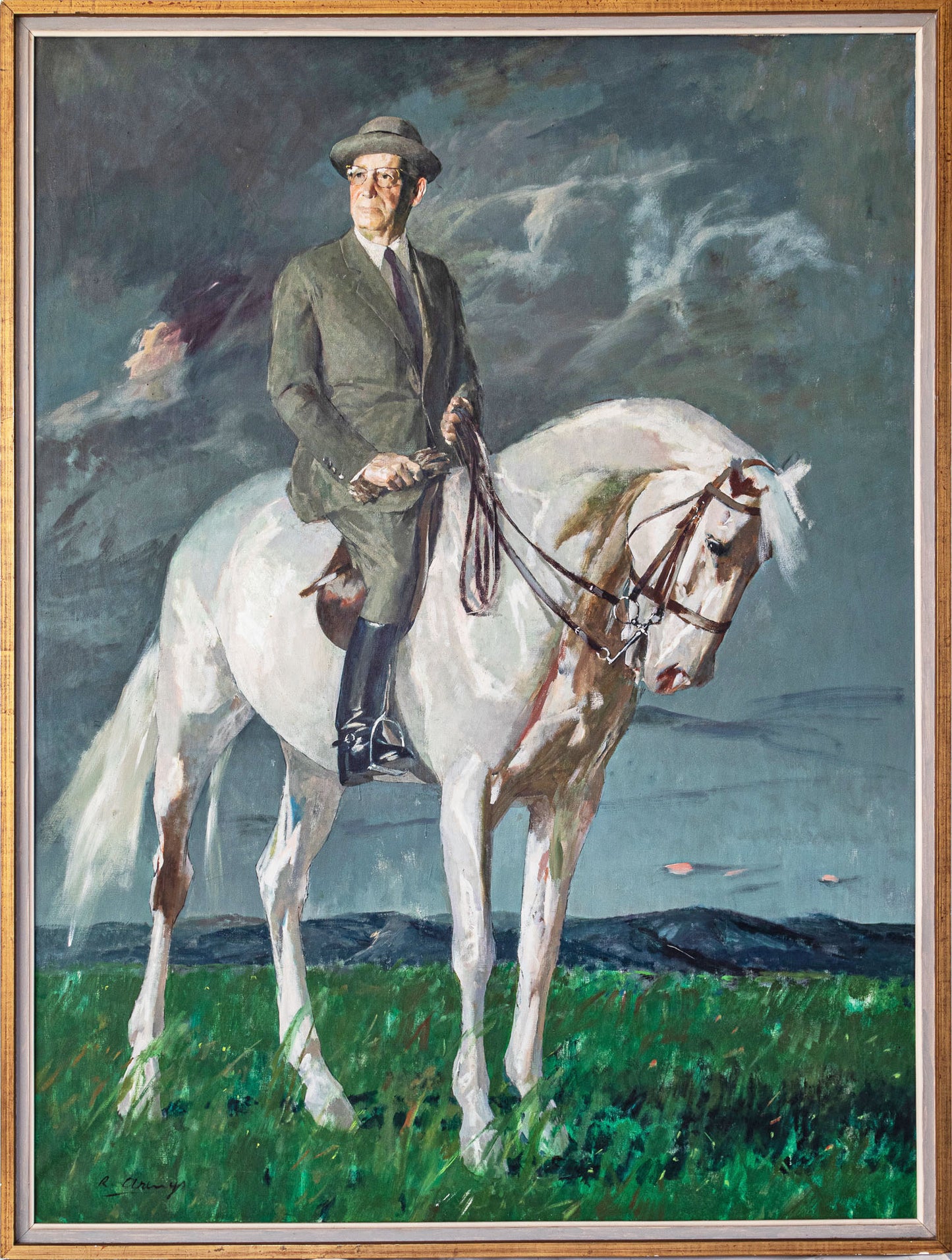 Ricardo ARENYS GALDON - Camilo José Cela - Full Length portrait on a horse.