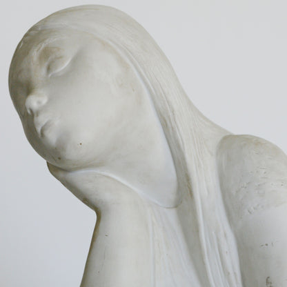 Girl with Lamb - Parian Ware Sculpture - Signed