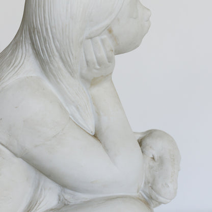 Girl with Lamb - Parian Ware Sculpture - Signed