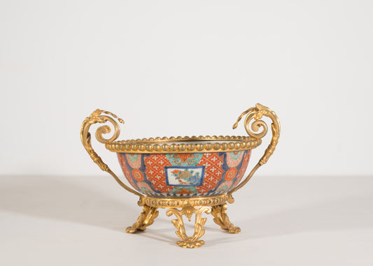 19th Century Chinese or Japanese Imari Porcelain Bowl with Gilded Mounts