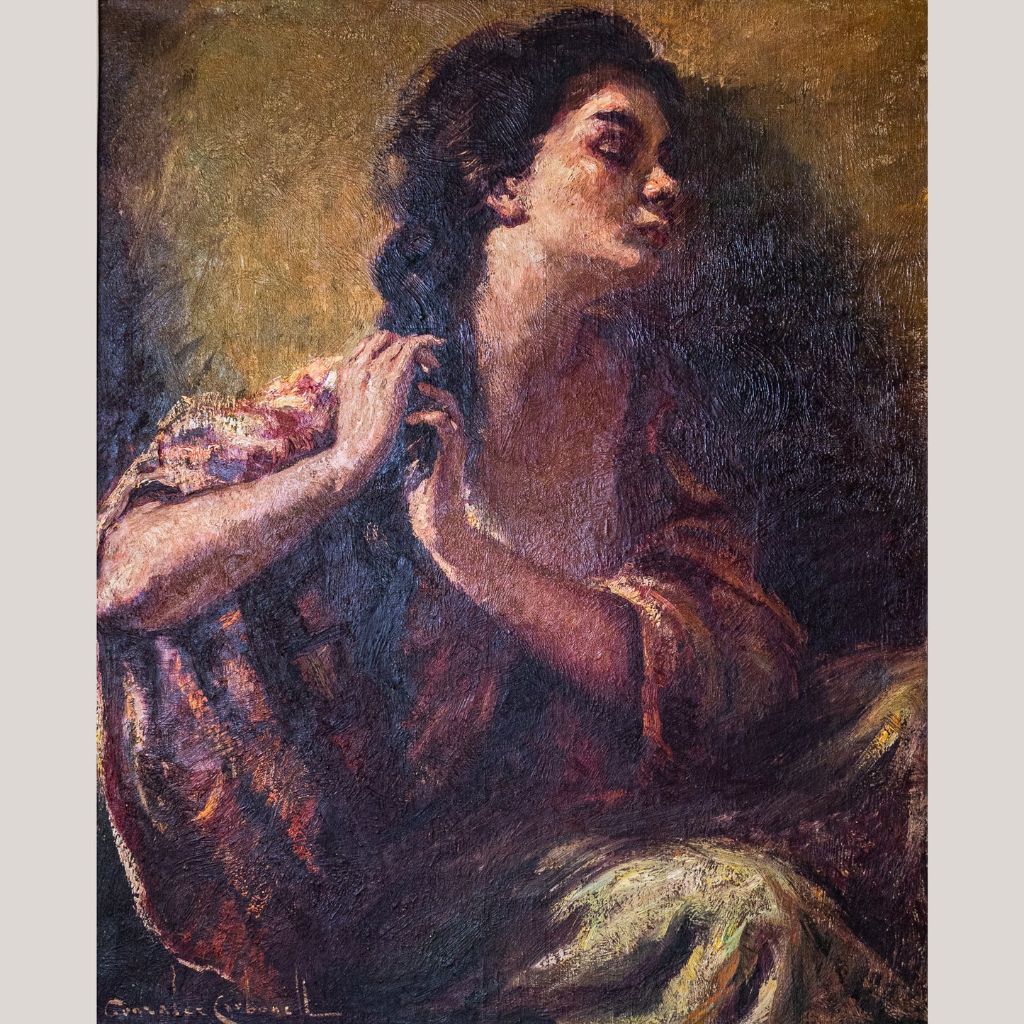 Senorita plaiting her hair - Rosendo González Carbonell (1910-1984)