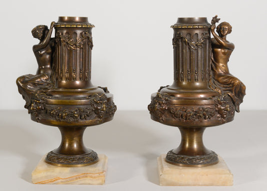 Pair of Bronze Classical-Style Vases/Lamp Bases