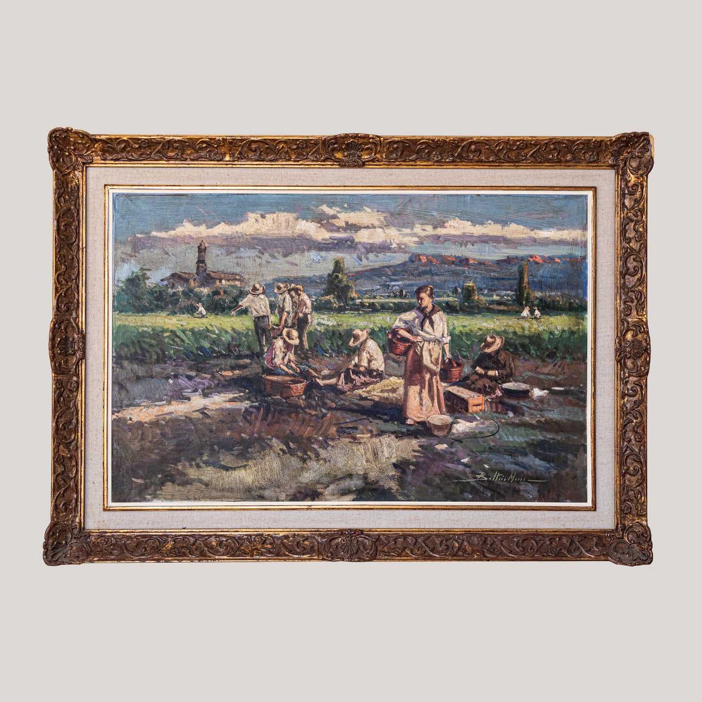 Harvesting the crop - Large Frame Post Impressionist Oil