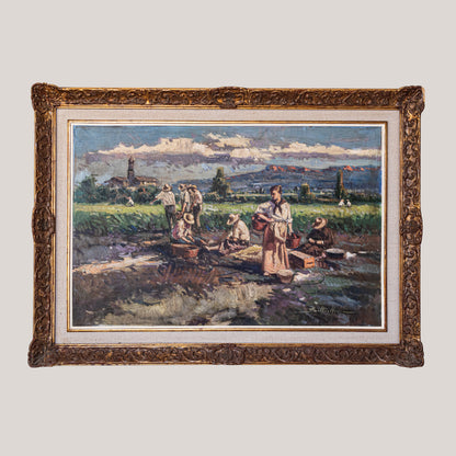 Harvesting the crop - Large Frame Post Impressionist Oil