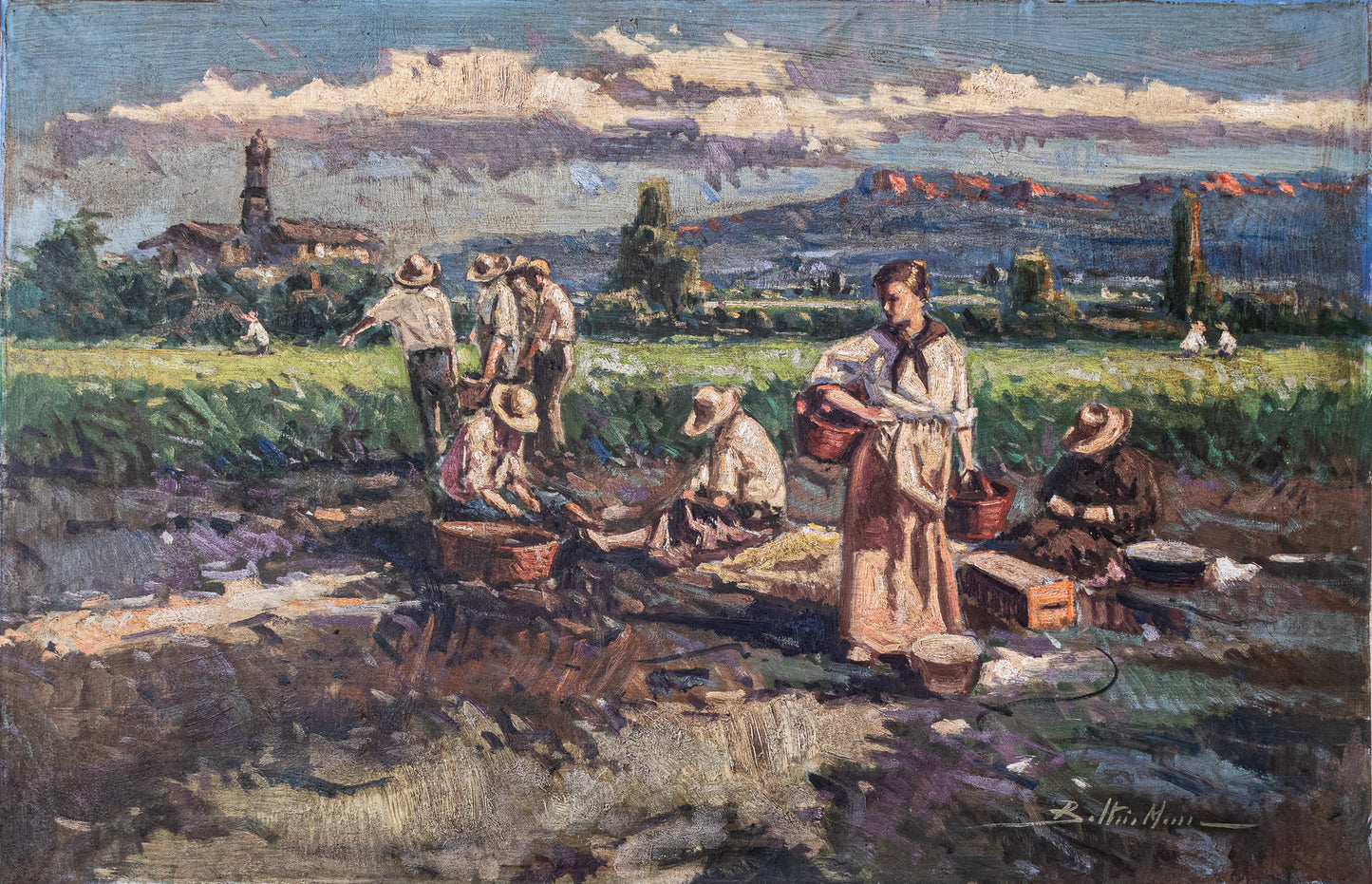 Harvesting the crop - Large Frame Post Impressionist Oil