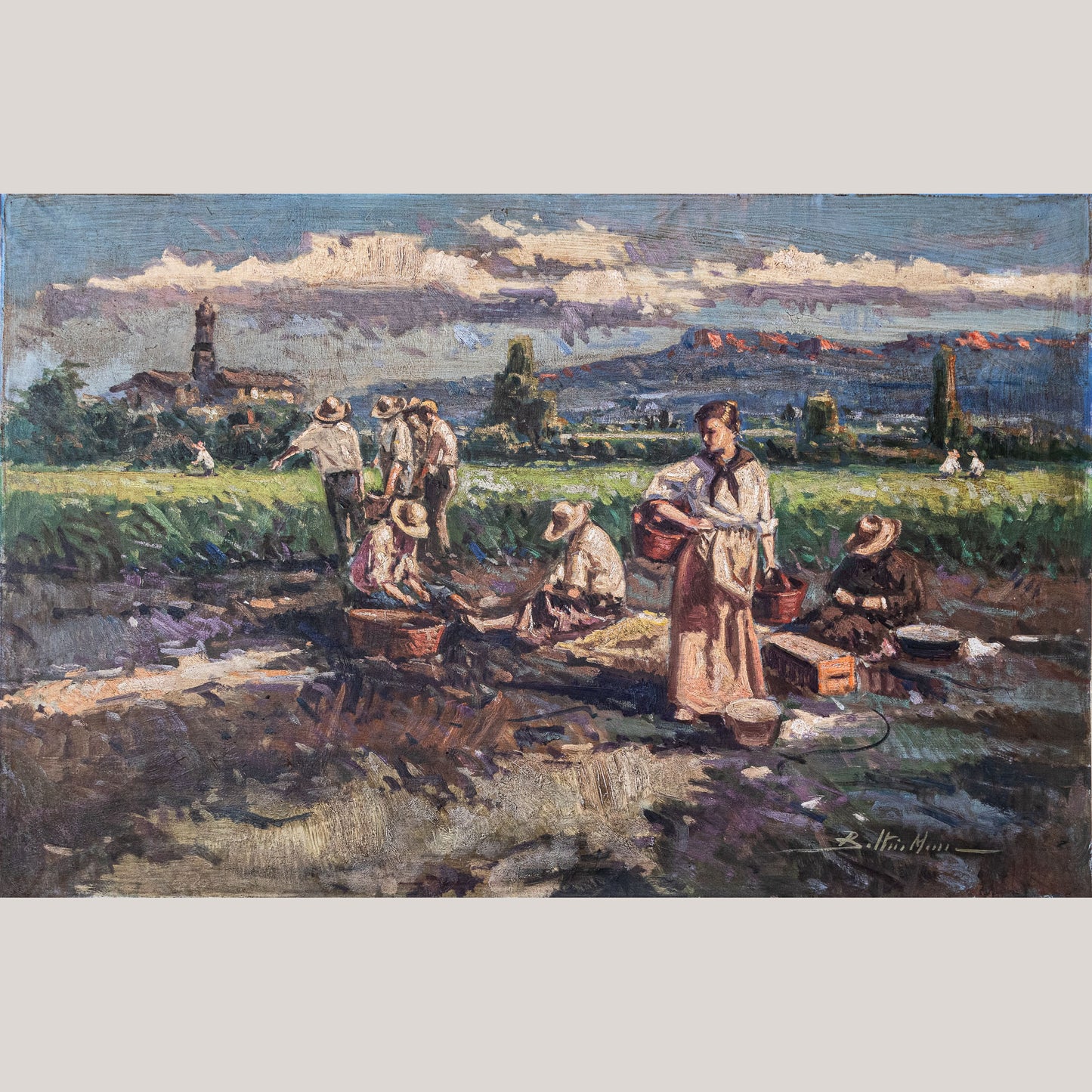 Harvesting the crop - Large Frame Post Impressionist Oil