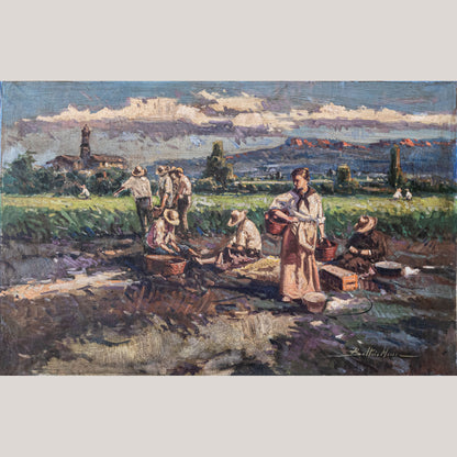 Harvesting the crop - Large Frame Post Impressionist Oil