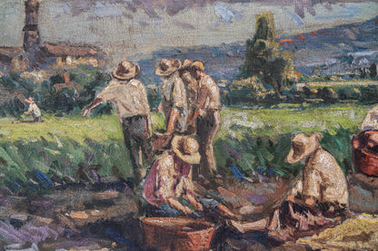 Harvesting the crop - Large Frame Post Impressionist Oil
