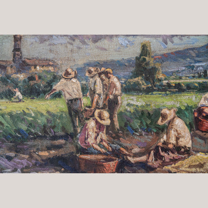 Harvesting the crop - Large Frame Post Impressionist Oil