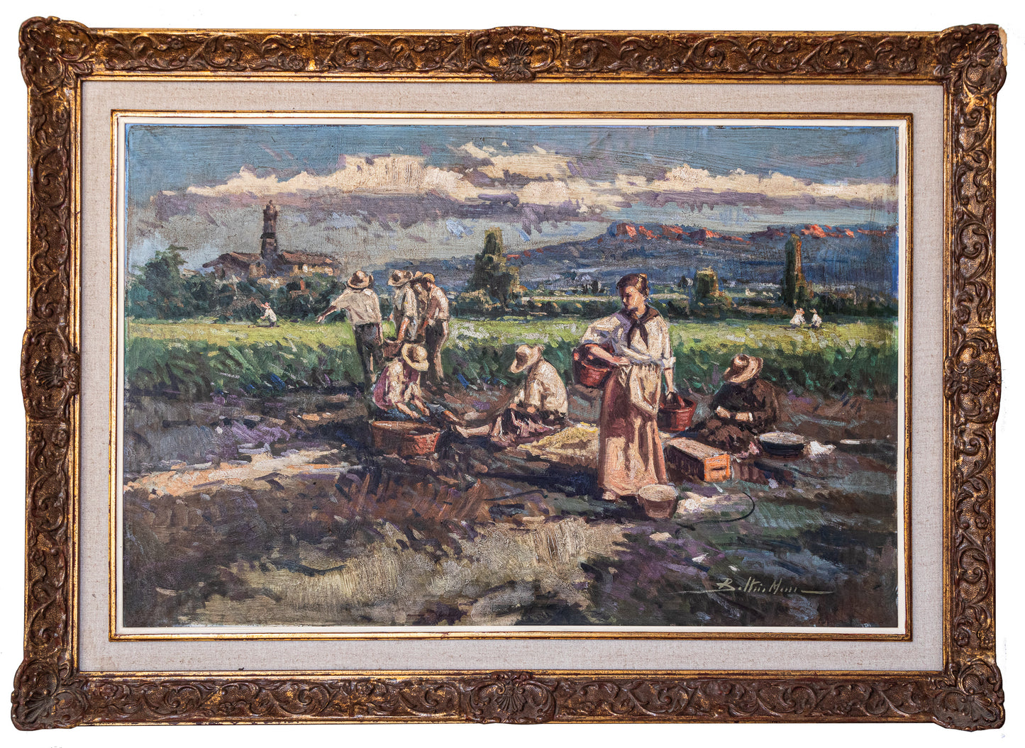 Harvesting the crop - Large Frame Post Impressionist Oil