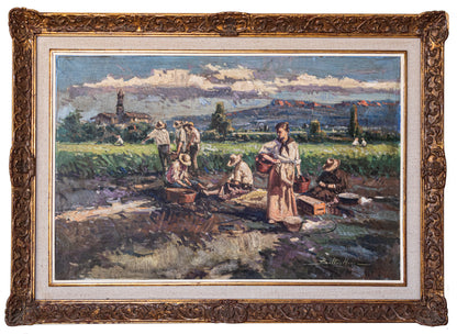 Harvesting the crop - Large Frame Post Impressionist Oil