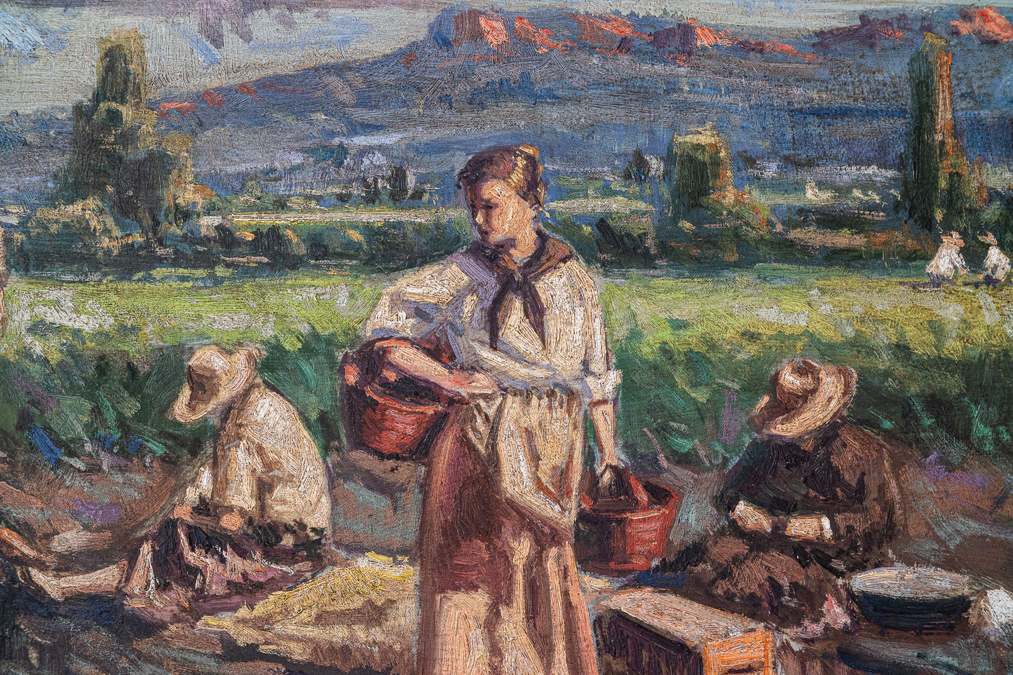 Harvesting the crop - Large Frame Post Impressionist Oil