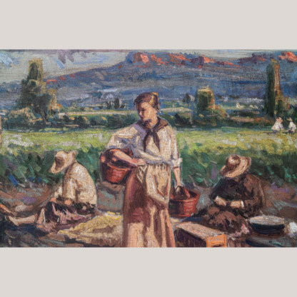 Harvesting the crop - Large Frame Post Impressionist Oil