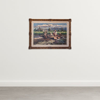 Harvesting the crop - Large Frame Post Impressionist Oil