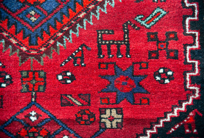 Zanjan Vintage Rug- Geometric Design - Animal motifs