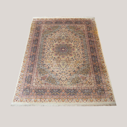 Large Vintage Persian Floral Area Rug – Ivory & Navy – 312 × 217 cm