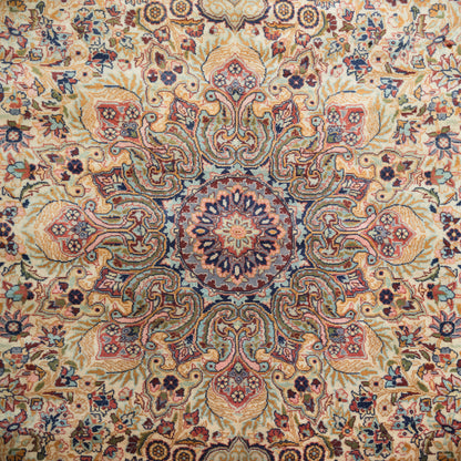 Large Vintage Persian Floral Area Rug – Ivory & Navy – 312 × 217 cm