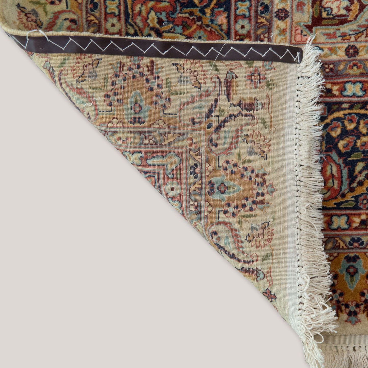 Large Vintage Persian Floral Area Rug – Ivory & Navy – 312 × 217 cm