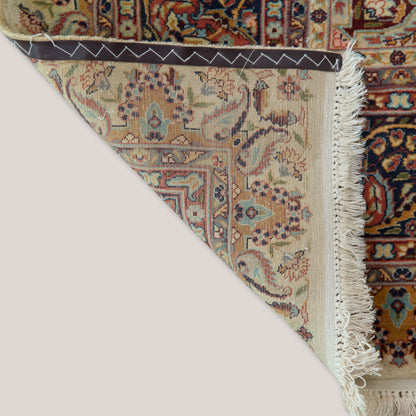 Large Vintage Persian Floral Area Rug – Ivory & Navy – 312 × 217 cm