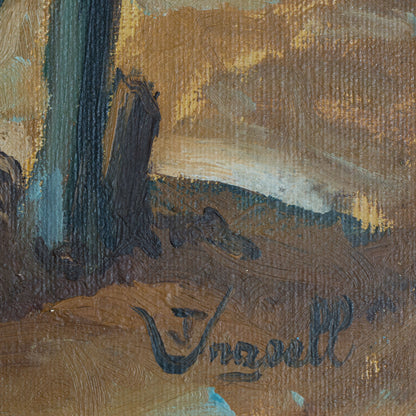 Vintage Oil Painting of a African Woman Drawing Water, Signed