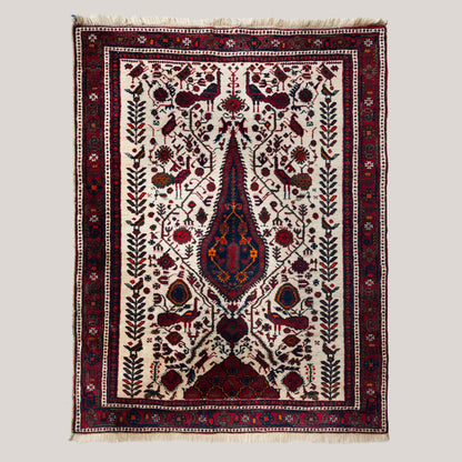 Vintage Hand-Knotted Rug with Tree of Life Design - 159 cm -124 cm
