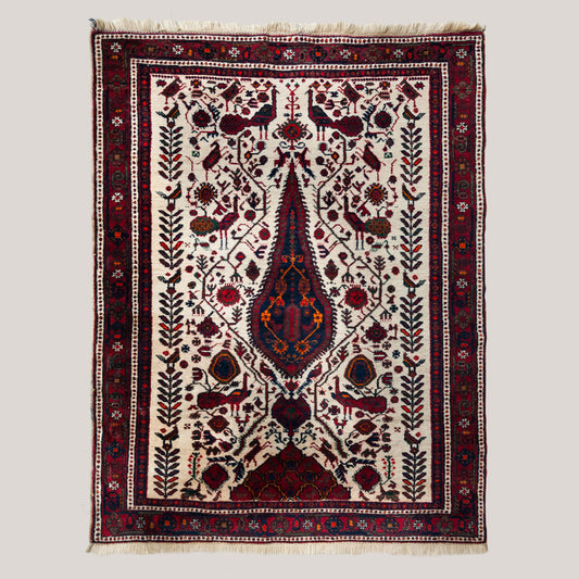 Vintage Hand-Knotted Rug with Tree of Life Design - 159 cm -124 cm