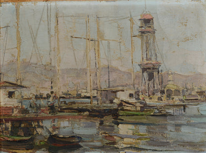 Barcelona Port - Sailing Boats - Impressionist Oil