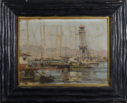 Barcelona Port - Sailing Boats - Impressionist Oil