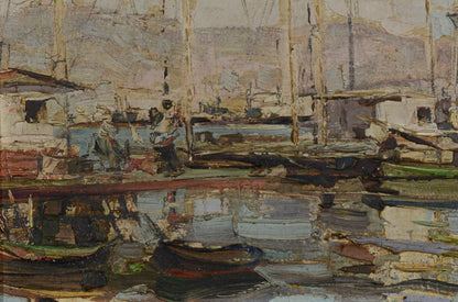 Barcelona Port - Sailing Boats - Impressionist Oil