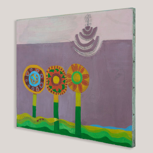 Abstract Floral Landscape – Mid Century Oil on Canvas