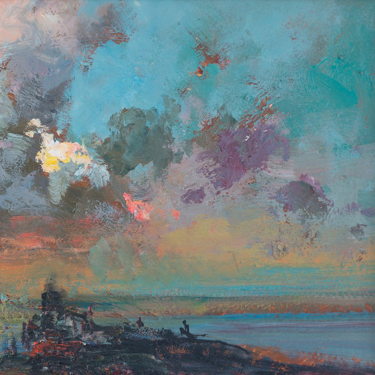 Expressive Impressionist Coastal Sunset Cloud Study - Oil Painting