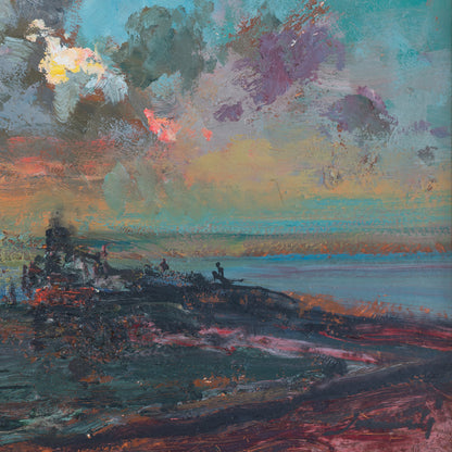 Expressive Impressionist Coastal Sunset Cloud Study - Oil Painting