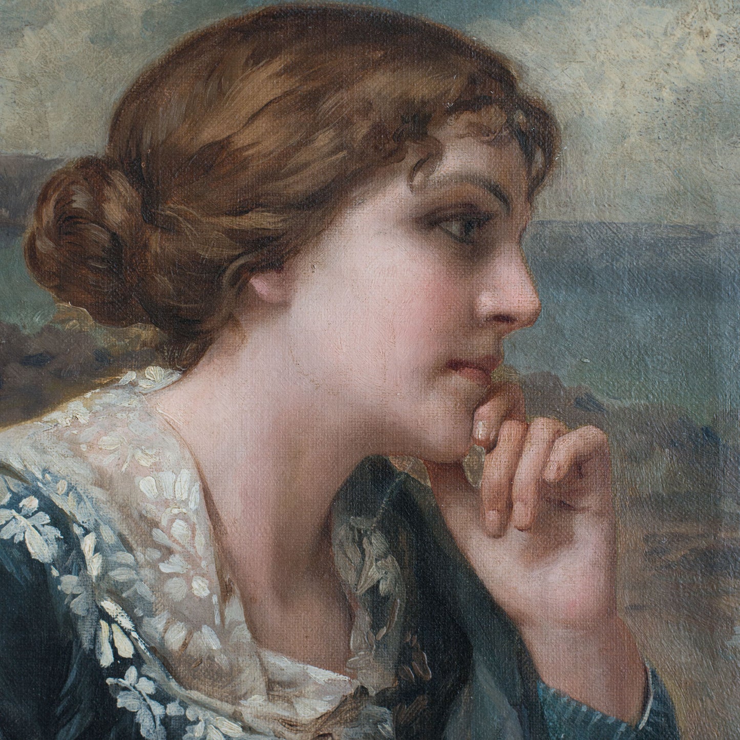 Portrait of a Young Woman Reading – Oil on Canvas by Antonio García Mencía (1849–1920)
