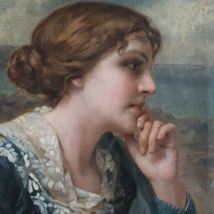 Portrait of a Young Woman Reading – Oil on Canvas by Antonio García Mencía (1849–1920)