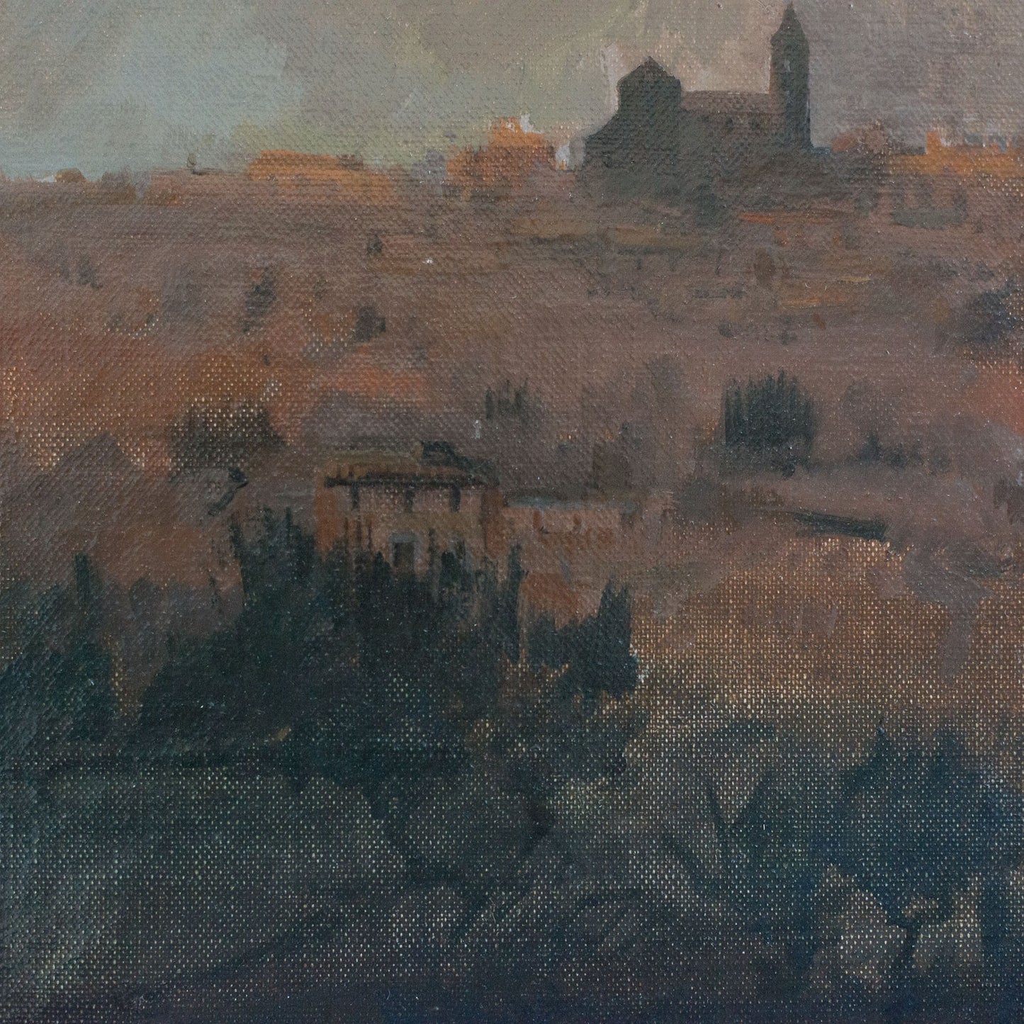 Atmospheric Landscape in Ochre Tones – Oil on Canvas
