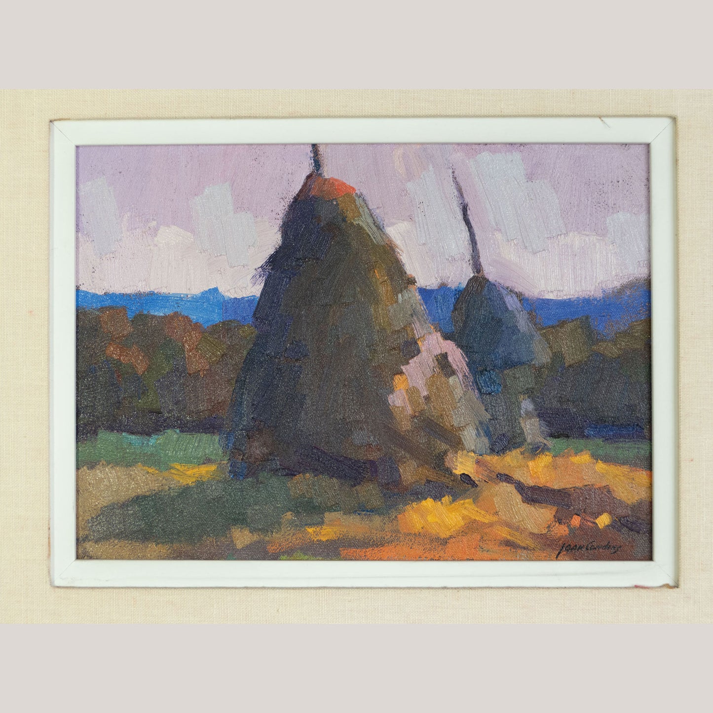 Twilight Haystacks - Joan Condins – Original Framed  Impressionist Oil Painting