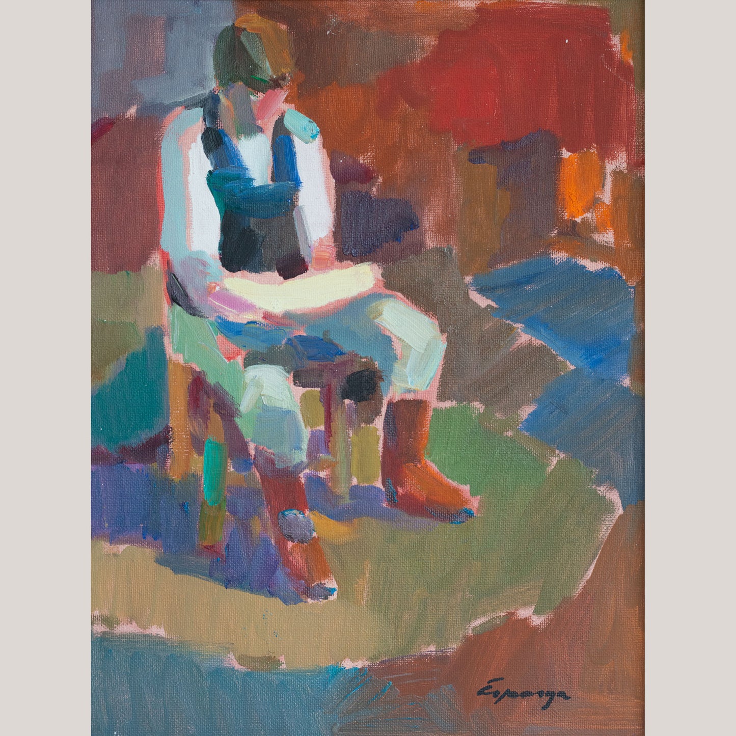 Two Post Impressionist Oil Paintings - Fisherman and Fishing Boats