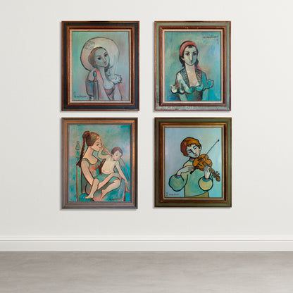 Set of Four Mid-Century Portraits – Signed “Almuñecar,” Oil on Canvas