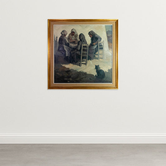 Les Velles de la Nostra Terra – Vintage 1972 Catalan Oil Painting by Font Sellabona