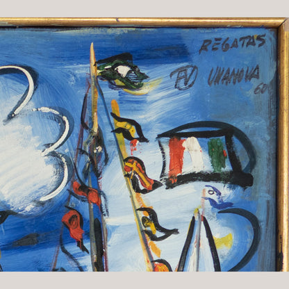“Sailboats at Regatta – Original Oil by Fermín Vilanova (1960)”