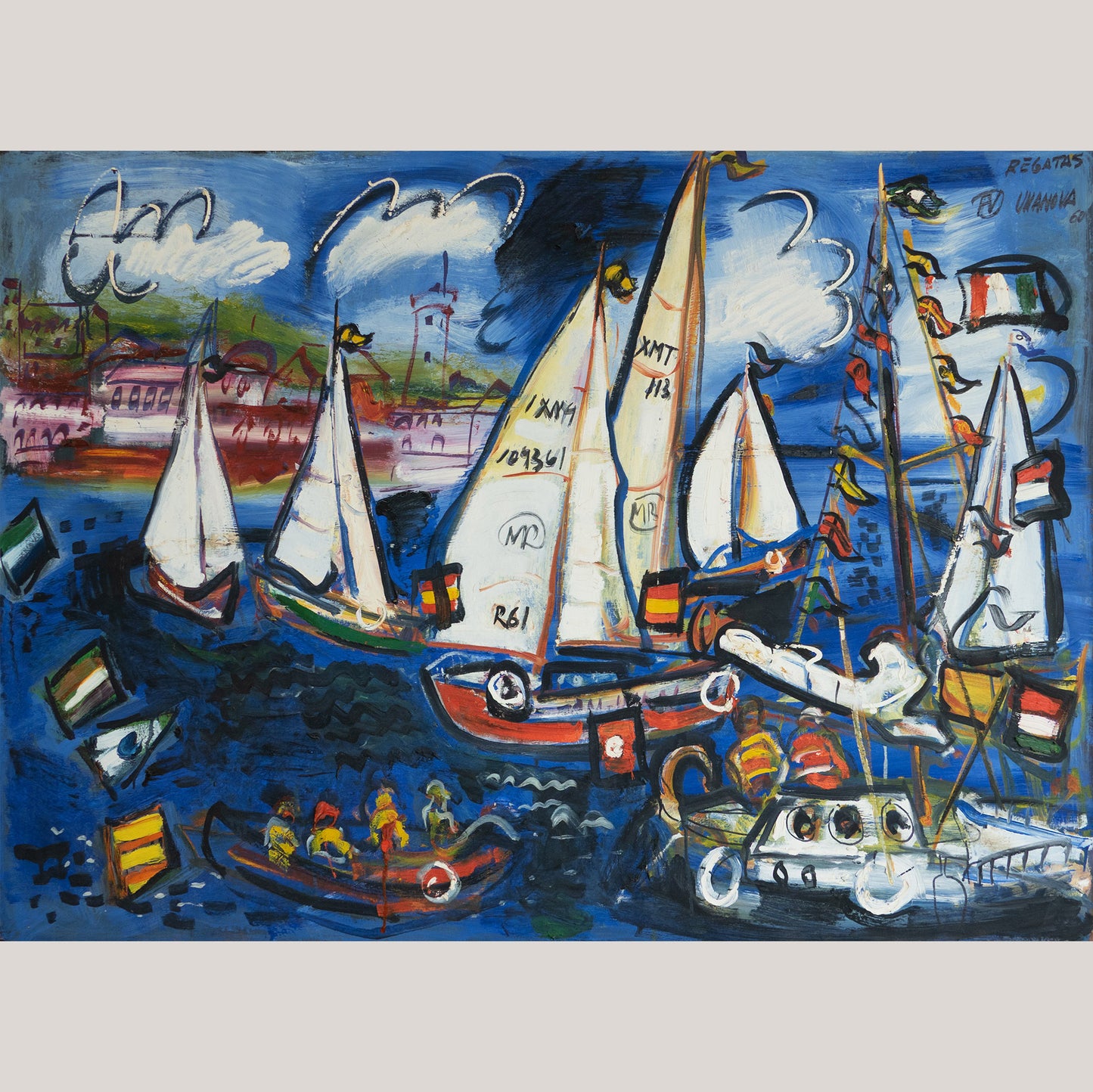 “Sailboats at Regatta – Original Oil by Fermín Vilanova (1960)”