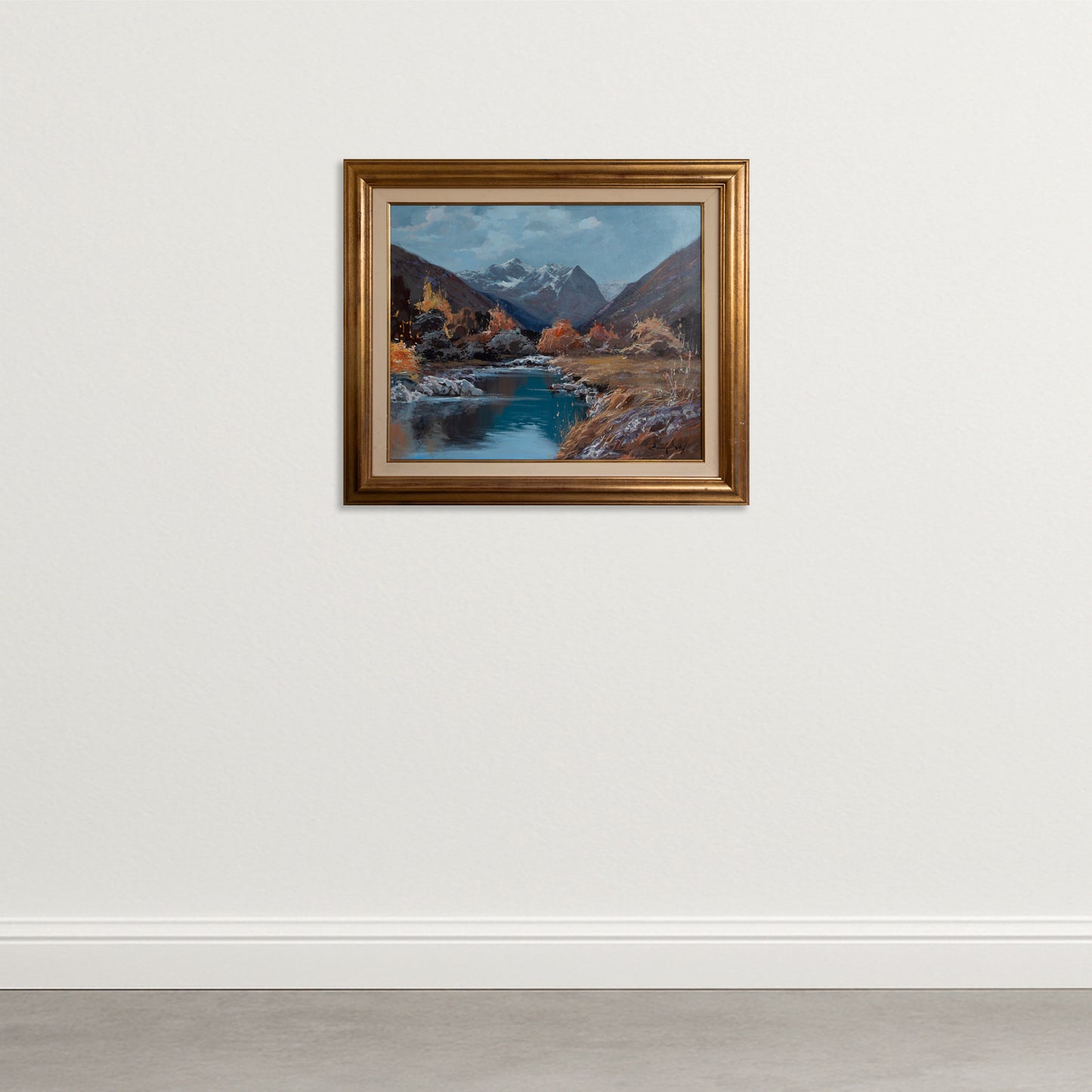 Mountain River Landscape – Framed Signed Oil Painting