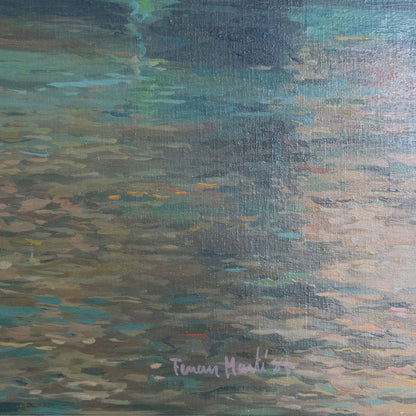 Rocky Coastline & Shimmering Water – Ferran Martí, Oil on Canvas