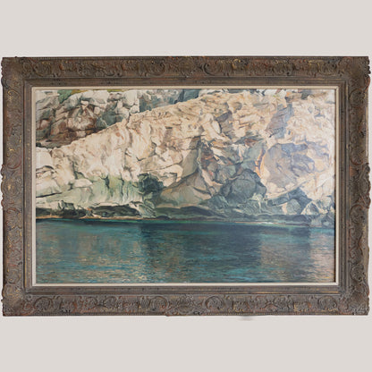 Rocky Coastline & Shimmering Water – Ferran Martí, Oil on Canvas