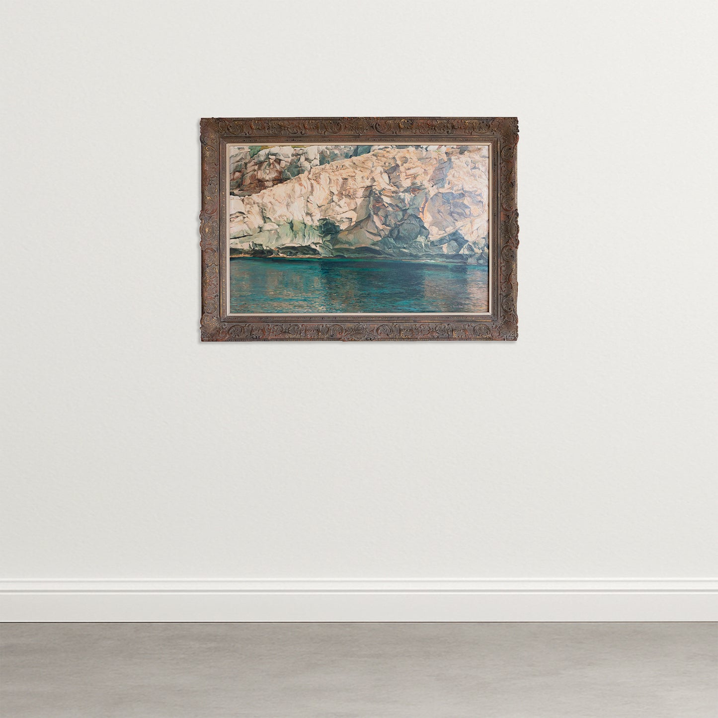 Rocky Coastline & Shimmering Water – Ferran Martí, Oil on Canvas