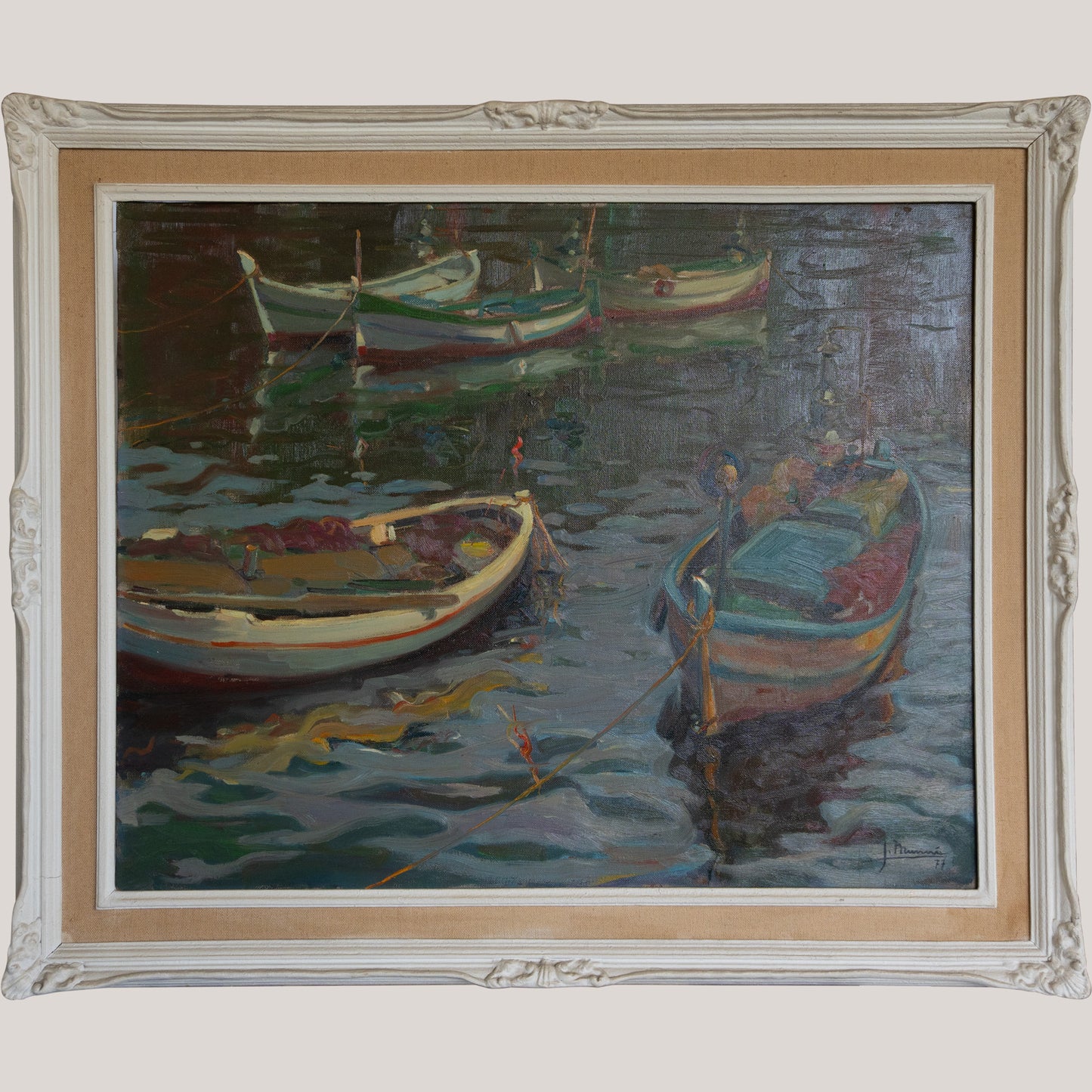 Post Impressionist Painting - Fishing Boats in Harbor by Josep Munné