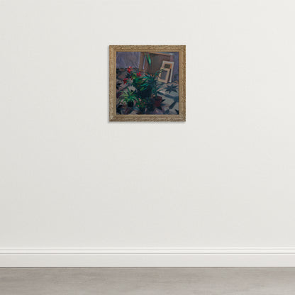 Interior Still Life with Plants – Oil on Canvas by Carmen Roger Especeta